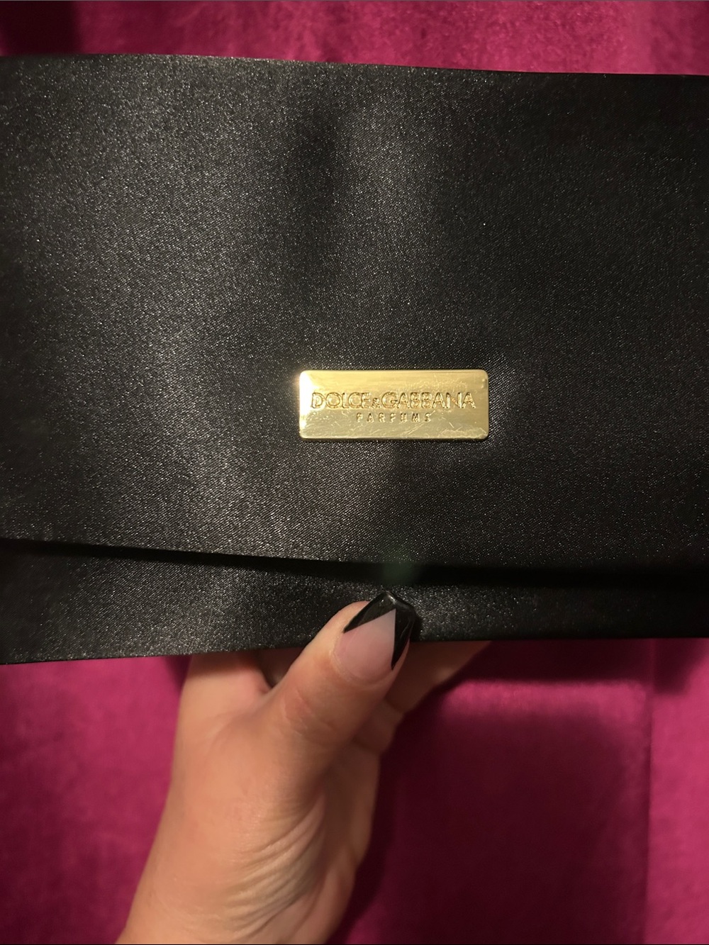 Dolce & Gabbana Black Satin Clutch with Gold Plaque